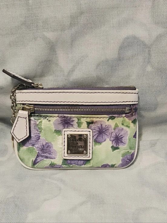 Dooney and Bourke Purple Petunia Mini Barrel Bag, Large Slim Wristlet, Coin Case - Picture 9 of 12